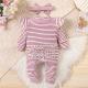 Girls Suit Ruffled Striped Long-sleeved One-piece Trousers