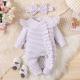Girls Suit Ruffled Striped Long-sleeved One-piece Trousers