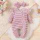 Girls Suit Ruffled Striped Long-sleeved One-piece Trousers