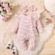 Girls Suit Ruffled Striped Long-sleeved One-piece Trousers