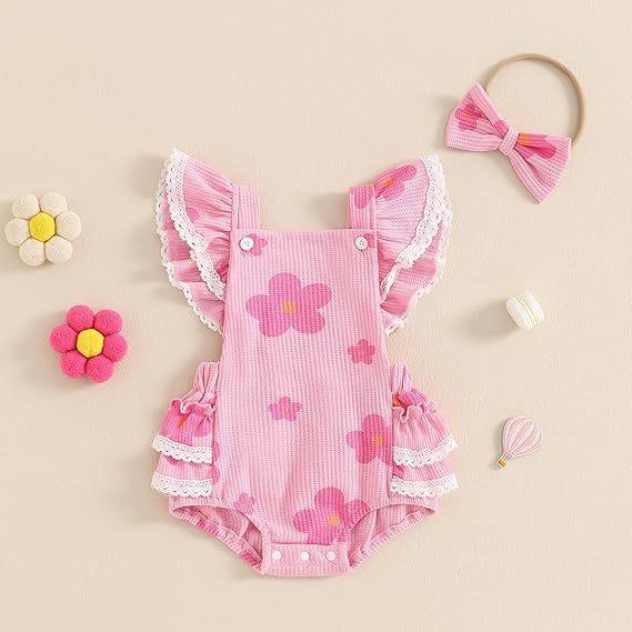 New Baby Sunken Stripe Flower Romper In Stock Wholesale