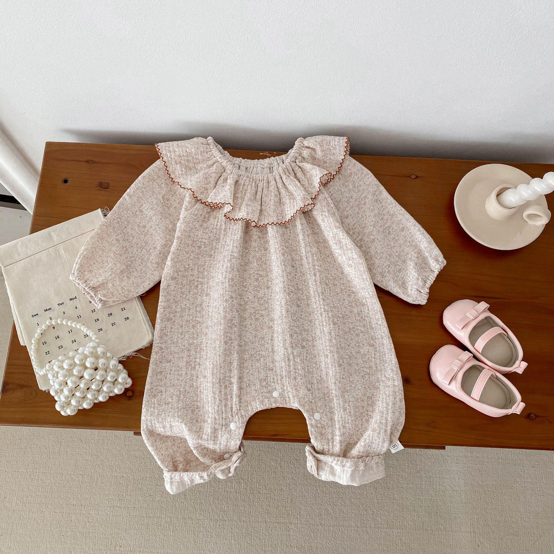 Baby Spring And Autumn Cotton Long Sleeve Floral Jumpsuit