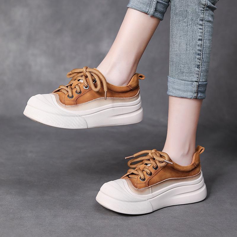 Womens Fashion Full Grain Cow Leather Lace-up Casual Shoes