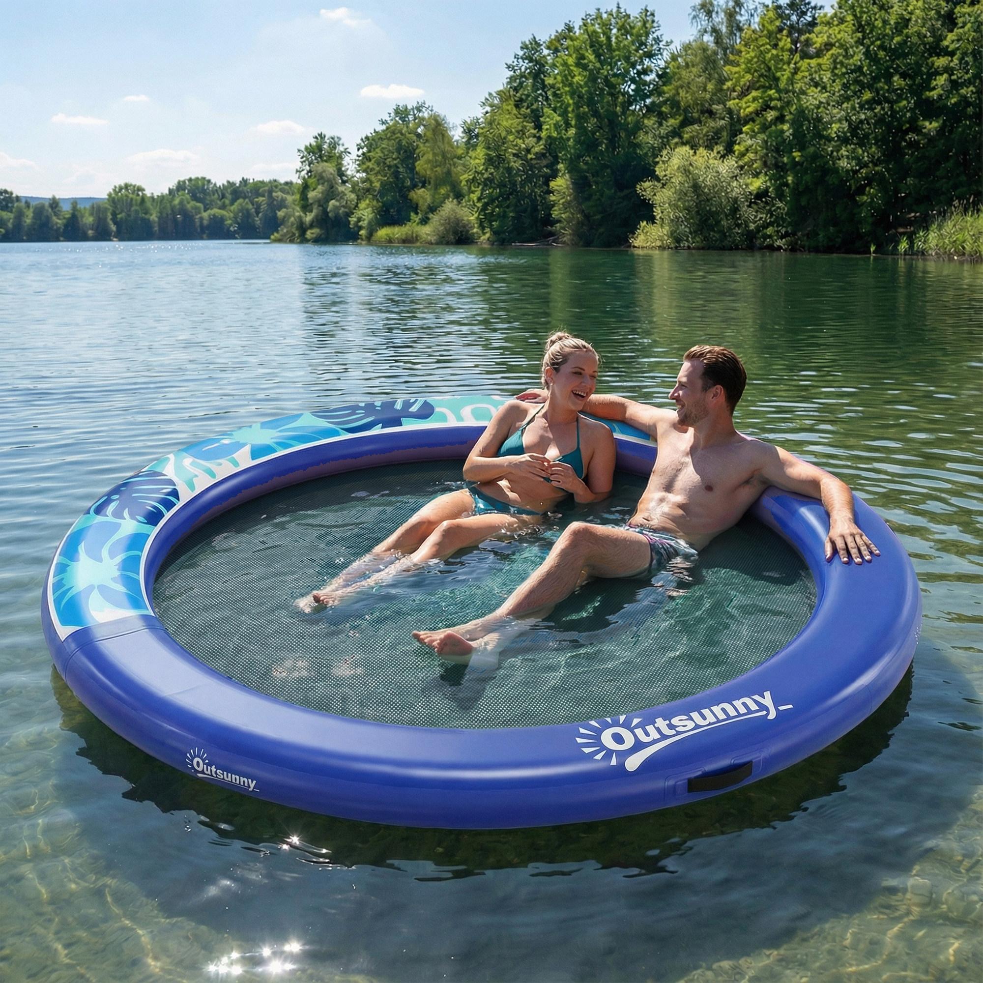  8FT Inflatable Water Hammock Floating Ring, Inflatable Floating Dock Platform for for Lakes, Pools, Oceans, Blue