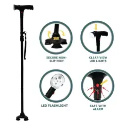Gehstock Mit LED Licht Und Alarm Verstellbare Armlehne Cane Klappstock Gehhilfe