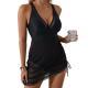 Solid-color Fashionable Mesh-panel One-piece Swimsuit
