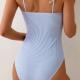 Womens Striped Printed Open-Back One-Piece Swimsuit