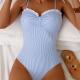 Womens Striped Printed Open-Back One-Piece Swimsuit