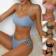 Solid-color Halter Split Swimsuit With A Sporty Vibe