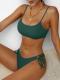 Solid-color Halter Split Swimsuit With A Sporty Vibe