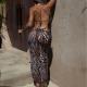 Leopard-print Beach Sun-protection Mesh Skirt, Stylish And Sexy Three-piece Bikini Set