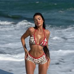 Necklace-Strap Leopard-Print Bikini Swimsuit