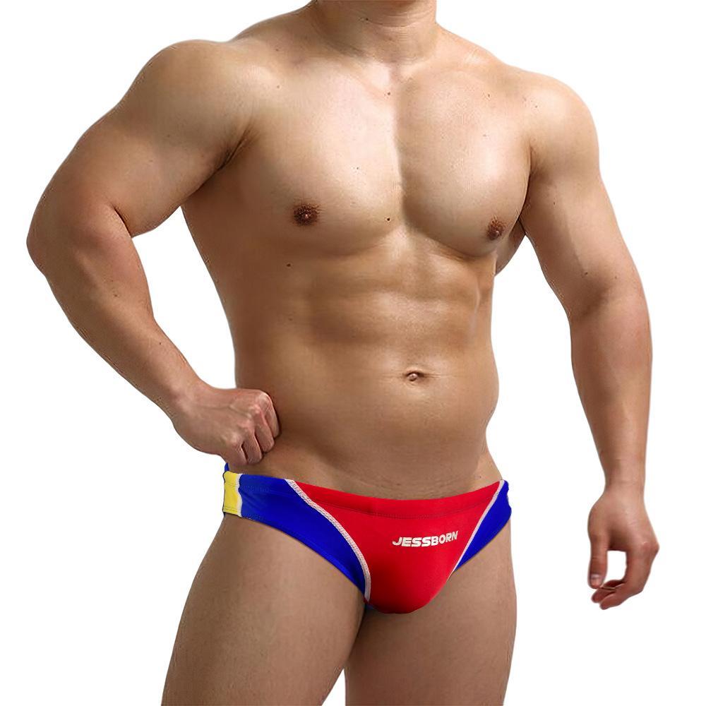 Mens Color Matching Swim Briefs Swimming Trunks