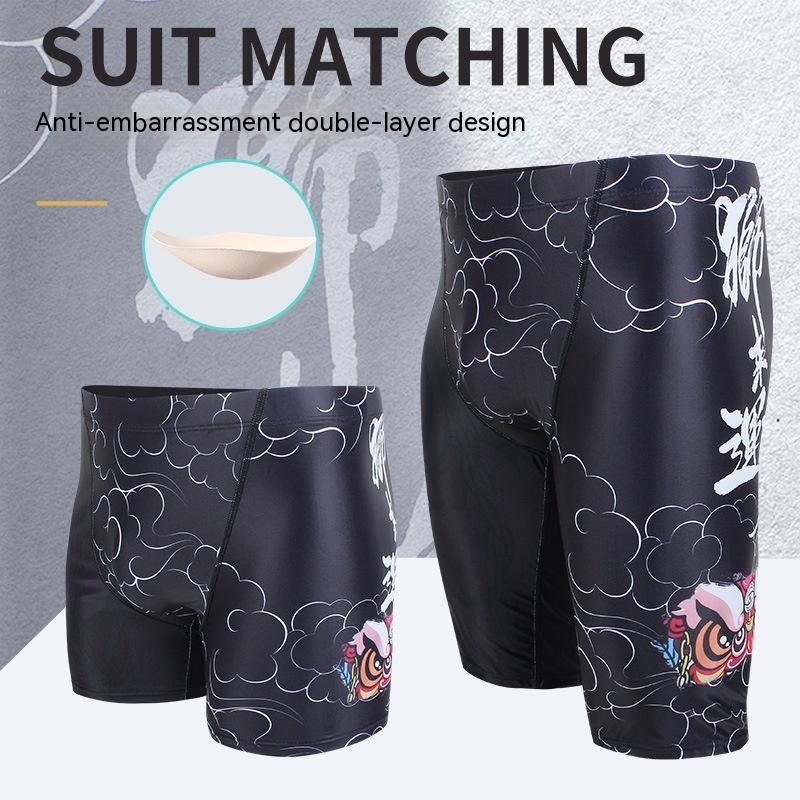 National Style Lion Series Cool Black Mens Swimming Trunks