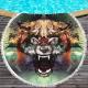 Round beach towel with colorful feathers and tassels