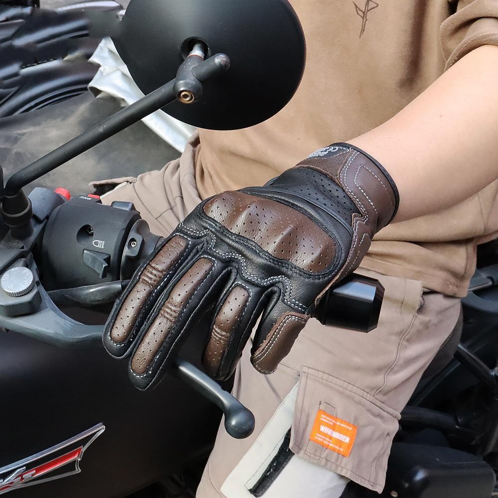 Breathable Touch Screen Motorcycle Riding Leather Gloves Mens Drop-resistant
