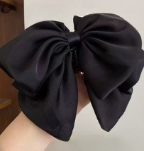 Bow horsetail clip-black-satin-1 piece - Option1