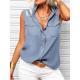 Solid-color Lapel-collar Loose-fit Sleeveless Top With Pockets