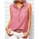 Solid-color Lapel-collar Loose-fit Sleeveless Top With Pockets