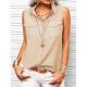 Solid-color Lapel-collar Loose-fit Sleeveless Top With Pockets