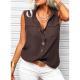Solid-color Lapel-collar Loose-fit Sleeveless Top With Pockets