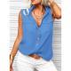 Solid-color Lapel-collar Loose-fit Sleeveless Top With Pockets