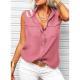 Solid-color Lapel-collar Loose-fit Sleeveless Top With Pockets