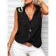 Solid-color Lapel-collar Loose-fit Sleeveless Top With Pockets