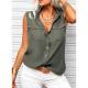 Solid-color Lapel-collar Loose-fit Sleeveless Top With Pockets