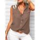Solid-color Lapel-collar Loose-fit Sleeveless Top With Pockets