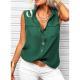 Solid-color Lapel-collar Loose-fit Sleeveless Top With Pockets
