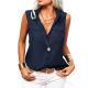 Solid-color Lapel-collar Loose-fit Sleeveless Top With Pockets