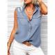 Solid-color Lapel-collar Loose-fit Sleeveless Top With Pockets