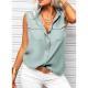Solid-color Lapel-collar Loose-fit Sleeveless Top With Pockets