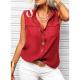 Solid-color Lapel-collar Loose-fit Sleeveless Top With Pockets
