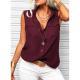 Solid-color Lapel-collar Loose-fit Sleeveless Top With Pockets