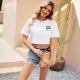 Floral And Animal Embroidery T-Shirt Short Casual Top For Women