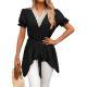 Womens V-Neck Loose Lace-Up Chiffon Top
