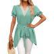 Womens V-Neck Loose Lace-Up Chiffon Top