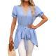 Womens V-Neck Loose Lace-Up Chiffon Top