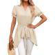 Womens V-Neck Loose Lace-Up Chiffon Top