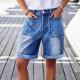 Mid-rise Bermuda Straight-leg Pants Stretchy Womens Denim Shorts