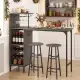 3PCS Bar Table & Stools Set, Wine Storage (6 Bottles + Wine Glass Holder), Oak