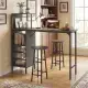 3PCS Bar Table & Stools Set, Wine Storage (6 Bottles + Wine Glass Holder), Oak