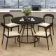 Black 47" Round Dining Table , Family-Sized For 4-6 People, Hourglass Metal Base & Curved Tabletop