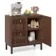 32" Buffet Sideboard Cabinet With 2 Doors, Farmhouse Storage Cabinet (Walnut + Black) With Adjustable Shelf