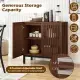 32" Buffet Sideboard Cabinet With 2 Doors, Farmhouse Storage Cabinet (Walnut + Black) With Adjustable Shelf