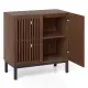32" Buffet Sideboard Cabinet With 2 Doors, Farmhouse Storage Cabinet (Walnut + Black) With Adjustable Shelf