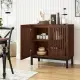 32" Buffet Sideboard Cabinet With 2 Doors, Farmhouse Storage Cabinet (Walnut + Black) With Adjustable Shelf