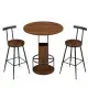 3-Piece Bar Table And Stool Set 31.5-inch Round Bar Table With Two Stools Compact Wooden Dining Bar With Metal Ring Footrest Ideal For Restaurants, Cafes, Bars, Living Rooms, And Small Spaces,Walnut